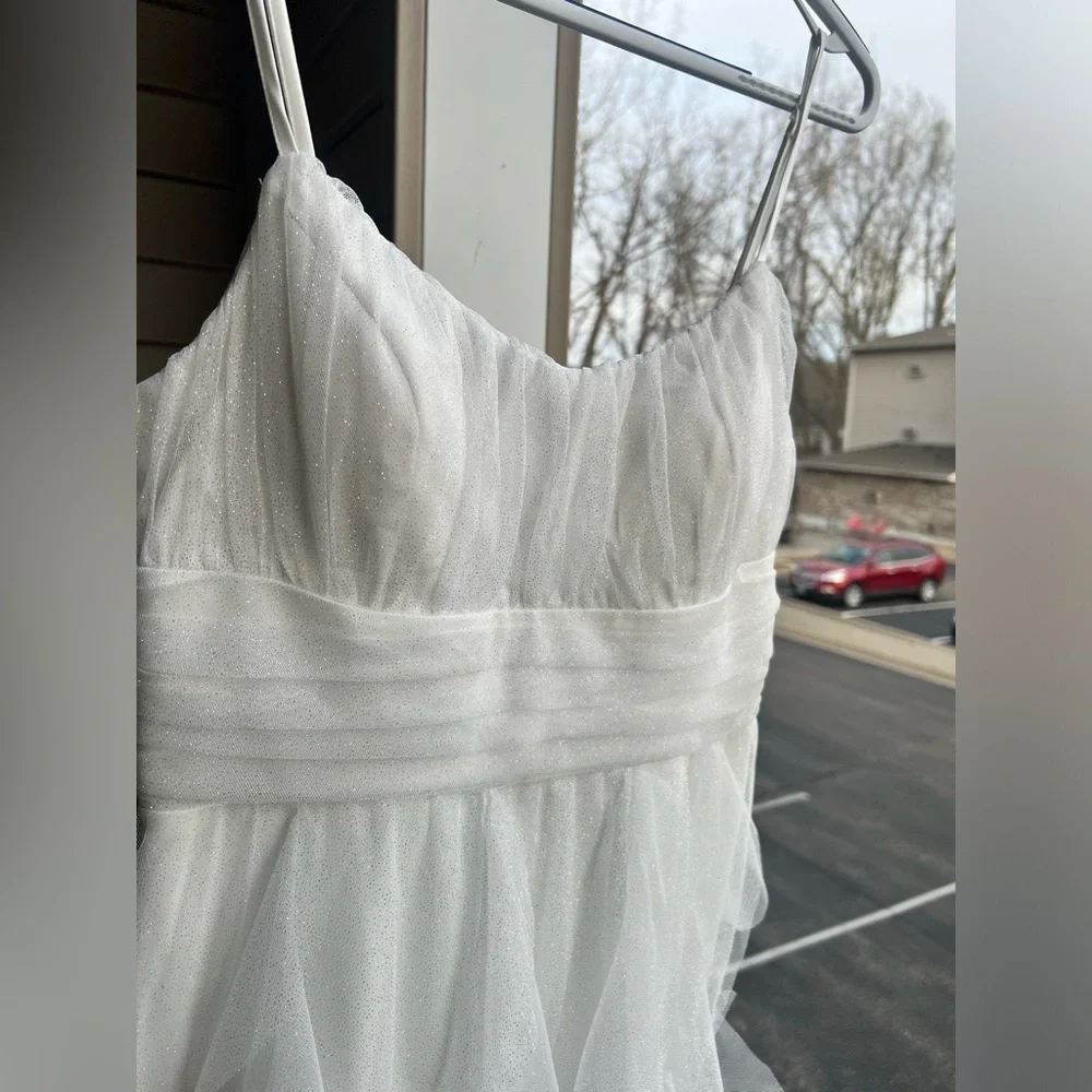 🆕 Pear Culture White Ruffle Women’s Spaghetti Strap Wedding Dress 13/14(S,M) - Picture 7 of 12